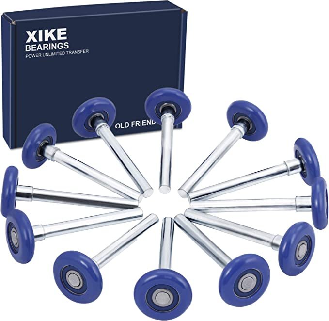 Set of blue shower door rollers with box