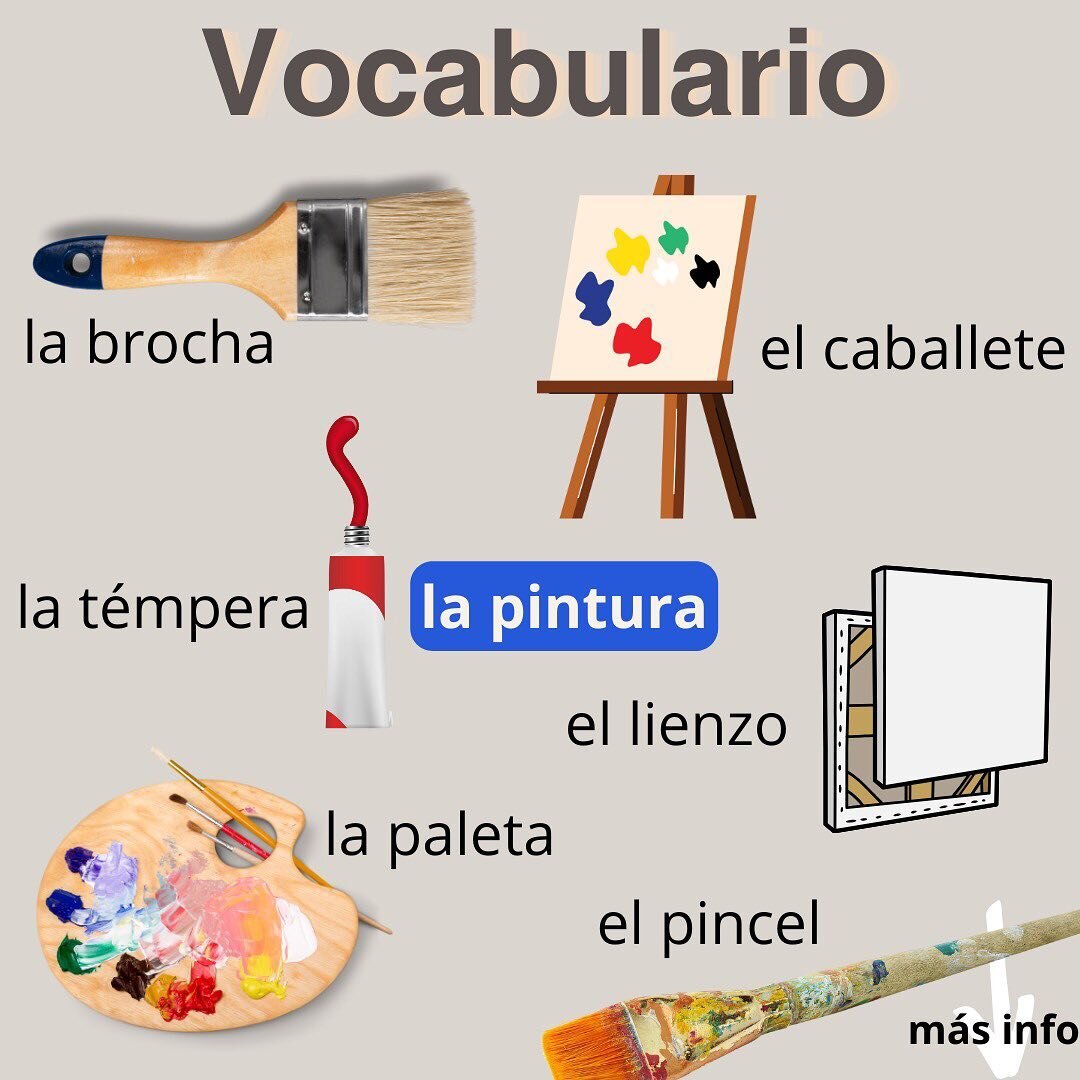 Meer weten? Tekst in het Spaans en in het Nederlands ⬇️

En el estudio de un pintor podemos encontrar varios elementos. Primero, un caballete que sostiene un lienzo en blanco. Tambi&eacute;n varios pinceles y brochas de distintos tama&ntilde;os y for