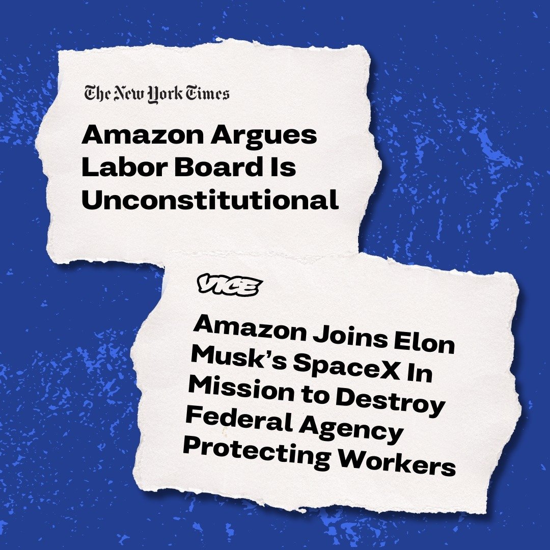 Amazon has joined other union-busting companies trying to destroy the National Labor Relations Board, after being charged with illegal union busting.

Thousands of workers nationally are unionizing to fight for higher wages &amp; better conditions. C