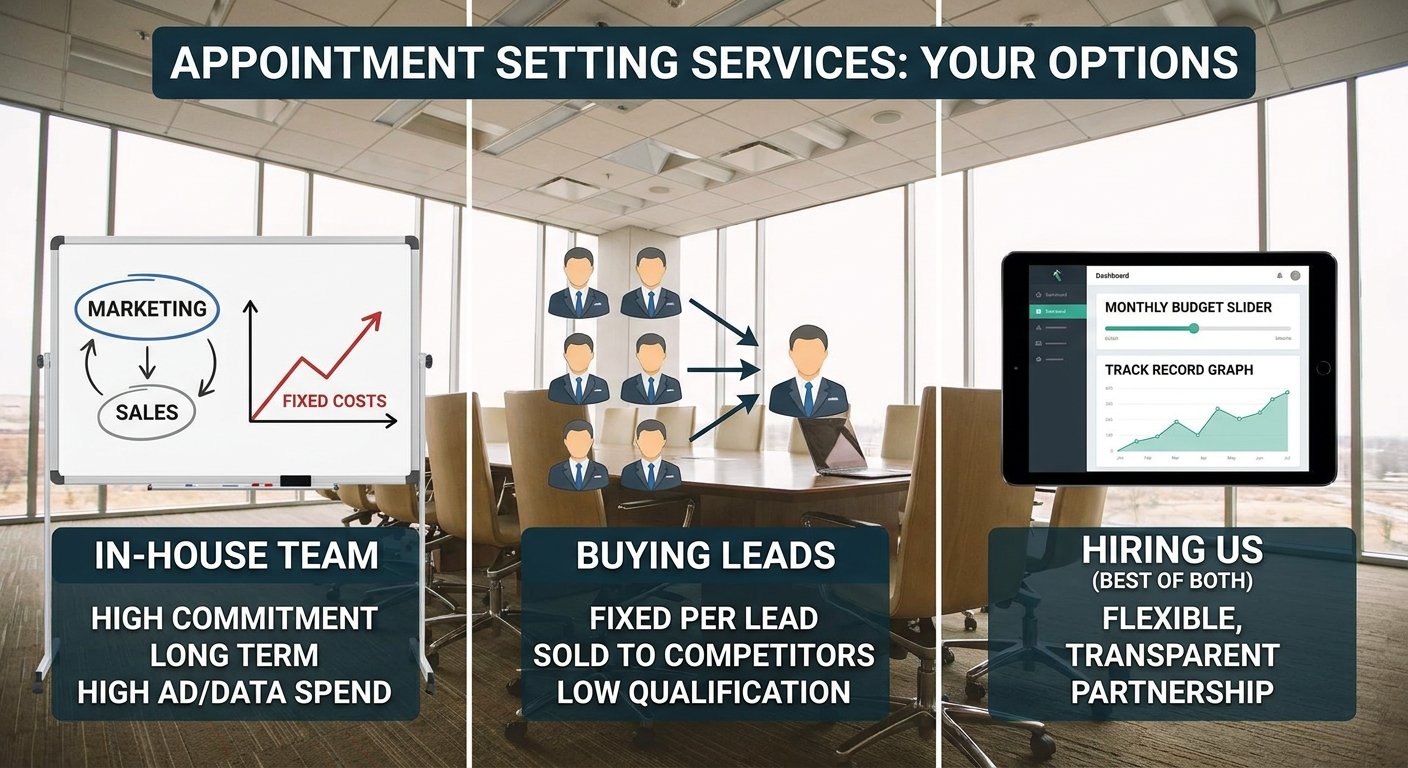 Navigating Appointment Setting Services: In-House, Buying Leads, or Partnering Up?