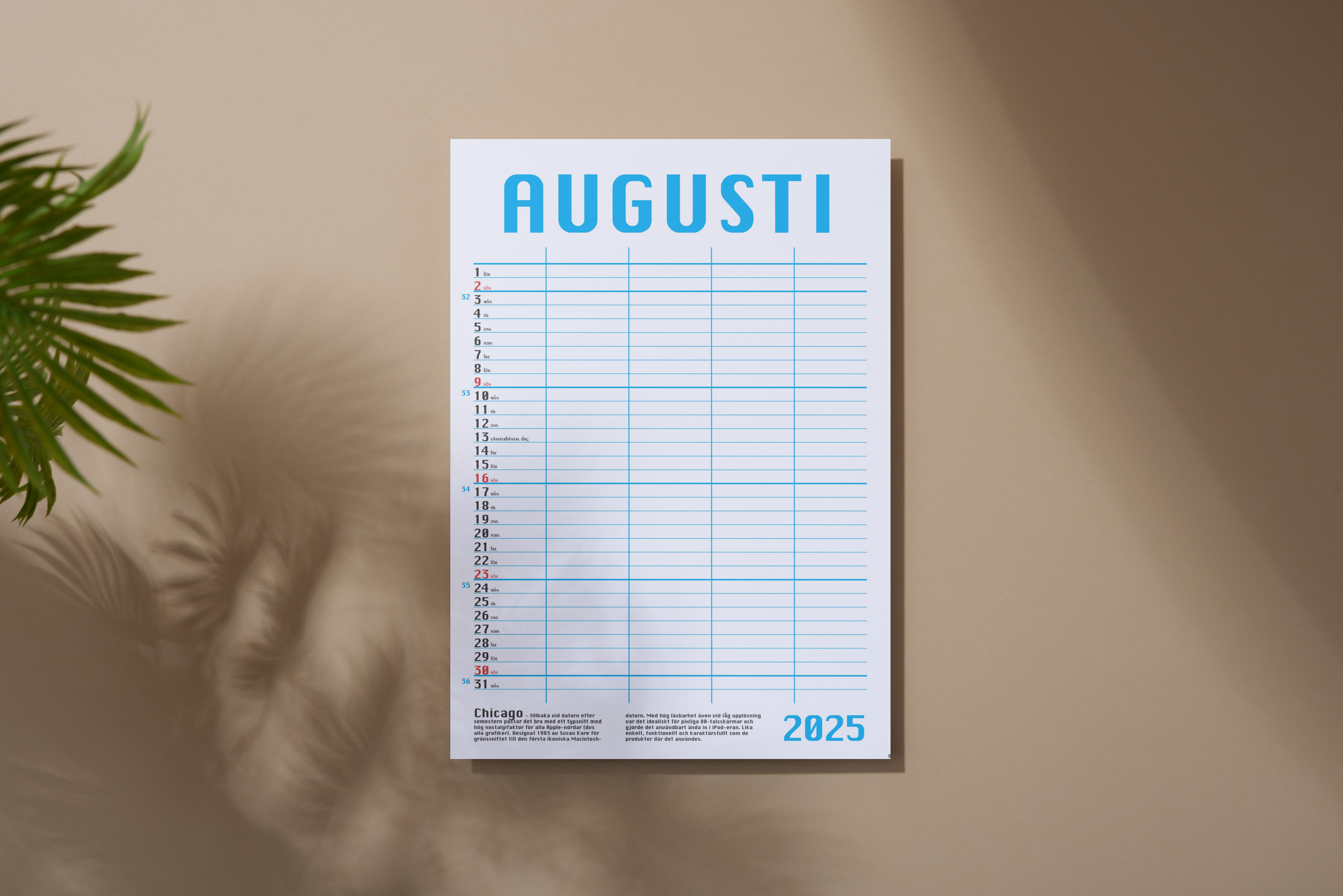 Typografisk familjekalender 2026 - 4 kolumner