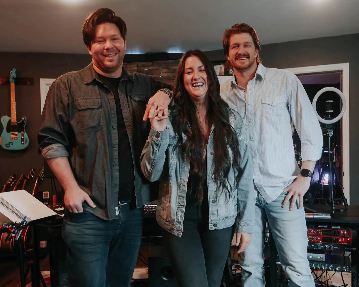 Grady James and Andrew Parris with vocal coach Danielle Todd