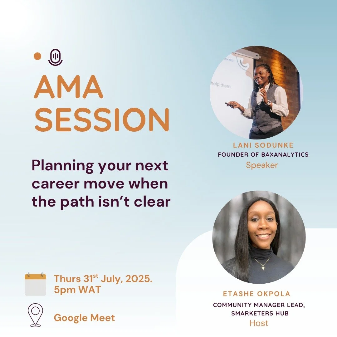 What do you do when you&rsquo;re not sure what to do next? 

Join us for an AMA with Lani Sodunke, ACIM, Founder of BaxAnalytics, who has walked the winding path from freelance writing to SEO, to a master's degree, to leading digital strategy at a to