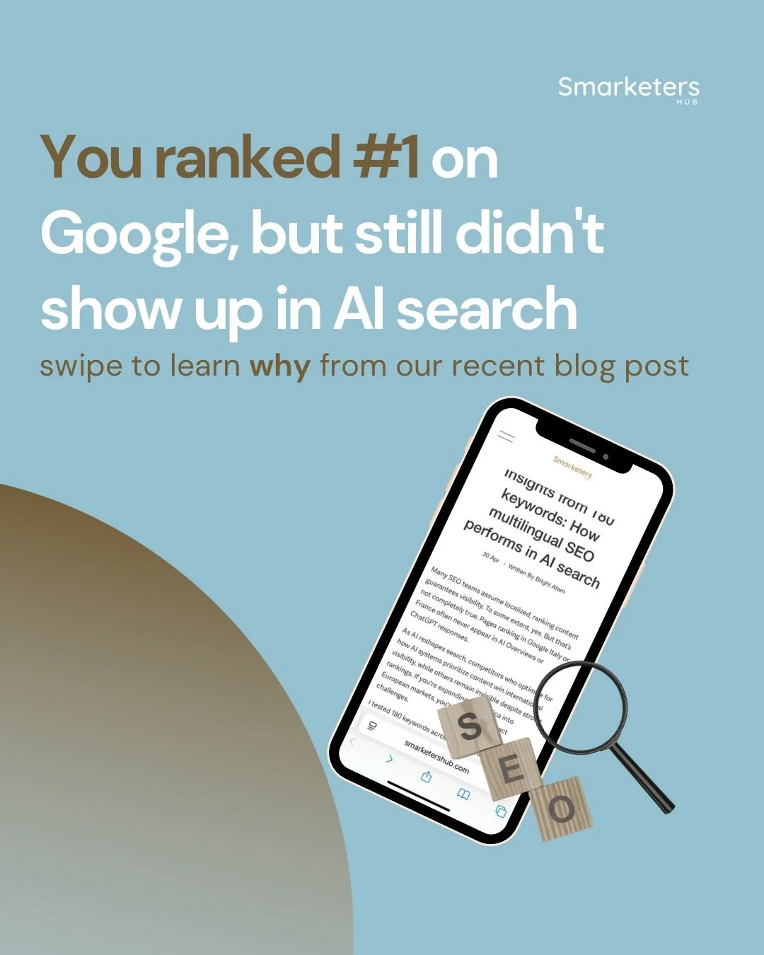 You ranked #1 on Google and still didn&rsquo;t show up in AI search.

Swipe through for the six key takeaways from Bright Afam&rsquo;s 180-keyword multilingual SEO research and read the full breakdown on the Smarketers Hub blog, link in bio.