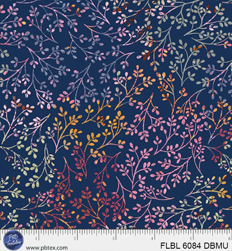 P&B Textiles Flutter Blooms - Vines - Dark Blue