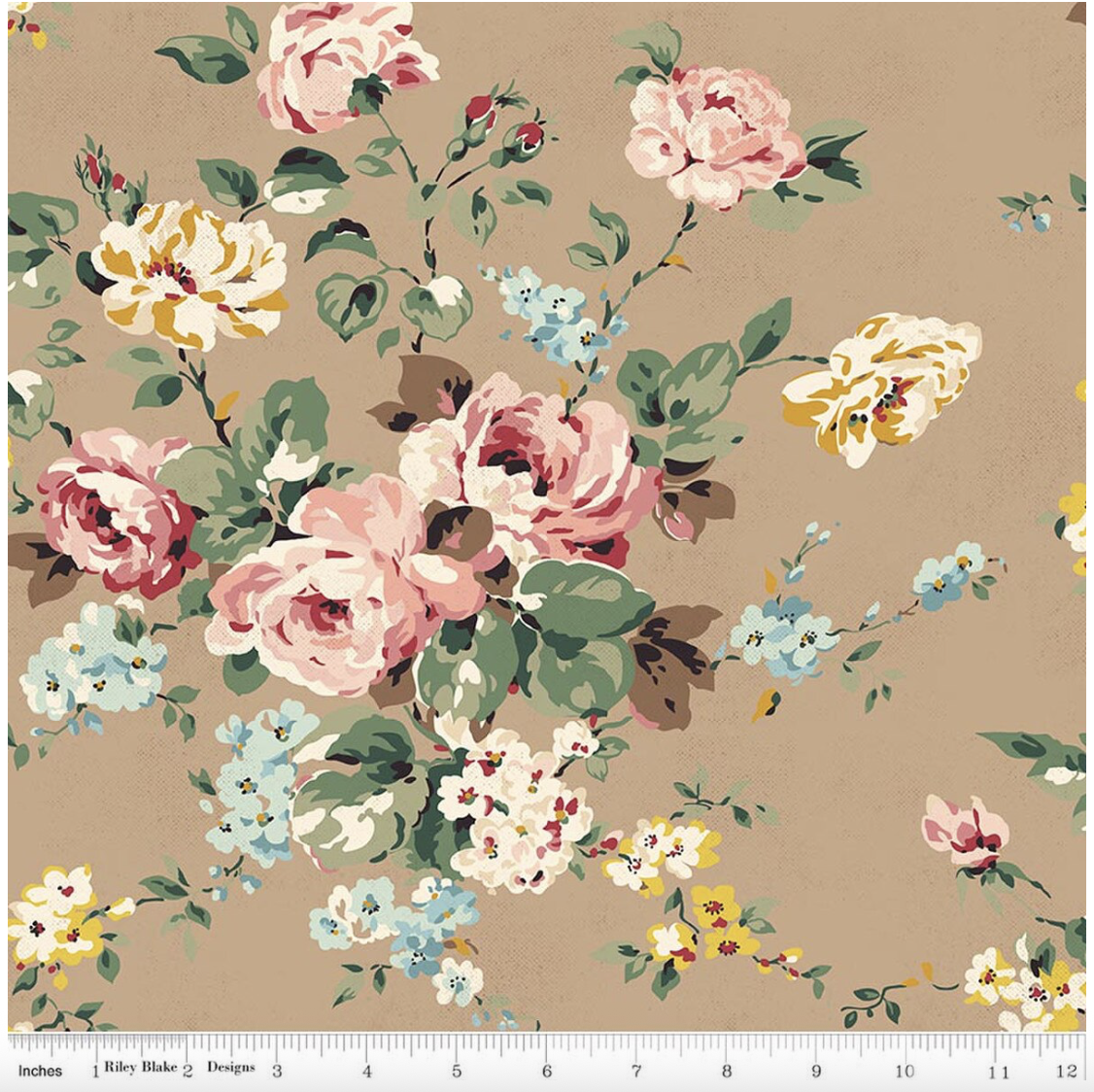 Riley Blake Rose & Violet's Bouquet Des Fleurs - Main Tan