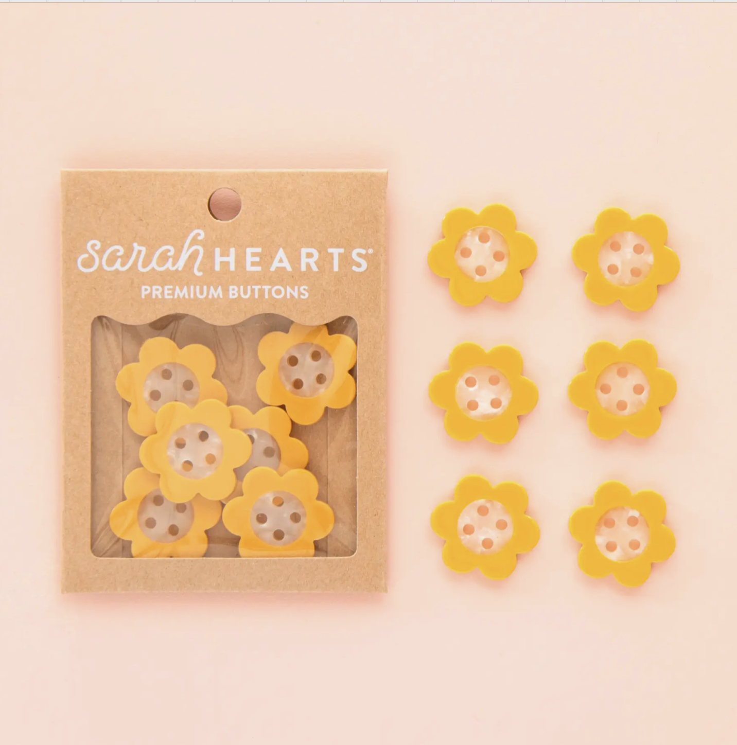 Sarah Hearts Yellow Daisy Large 1" Buttons