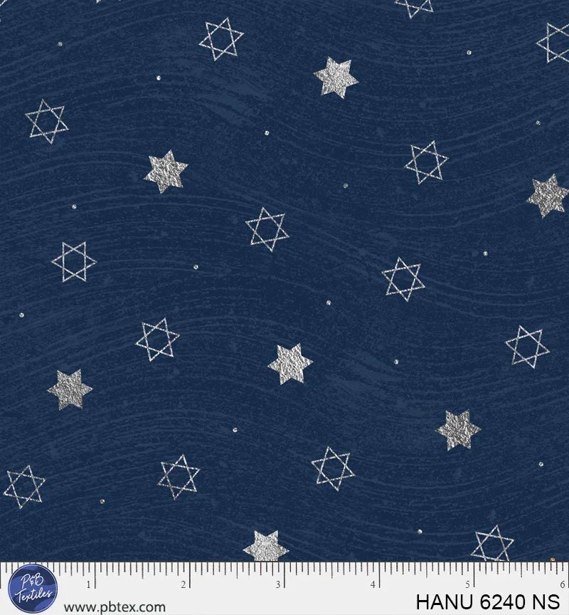 P&B Textiles Hanukkah Lights - Tiny Stars of David Tossed - Blue/Silver