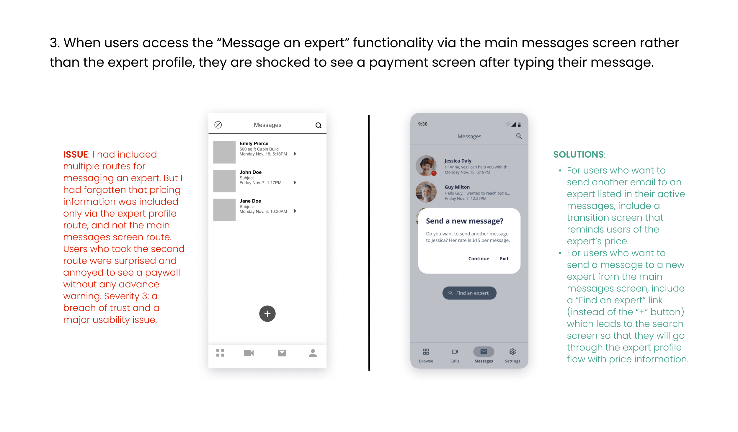 Payment issue and solution screens