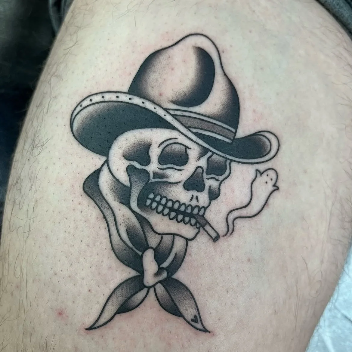 Spooky smoking cowboy by @loganhowardtattooer To book with Logan, message him directly.

#tattoo #kelowna #kelownabc #kelownatattoo #okanagan #okanaganbc #okanagantattoo #okanagan #kelownaliving #okanaganlife #okanaganlifestyle #kelownabusiness #trad