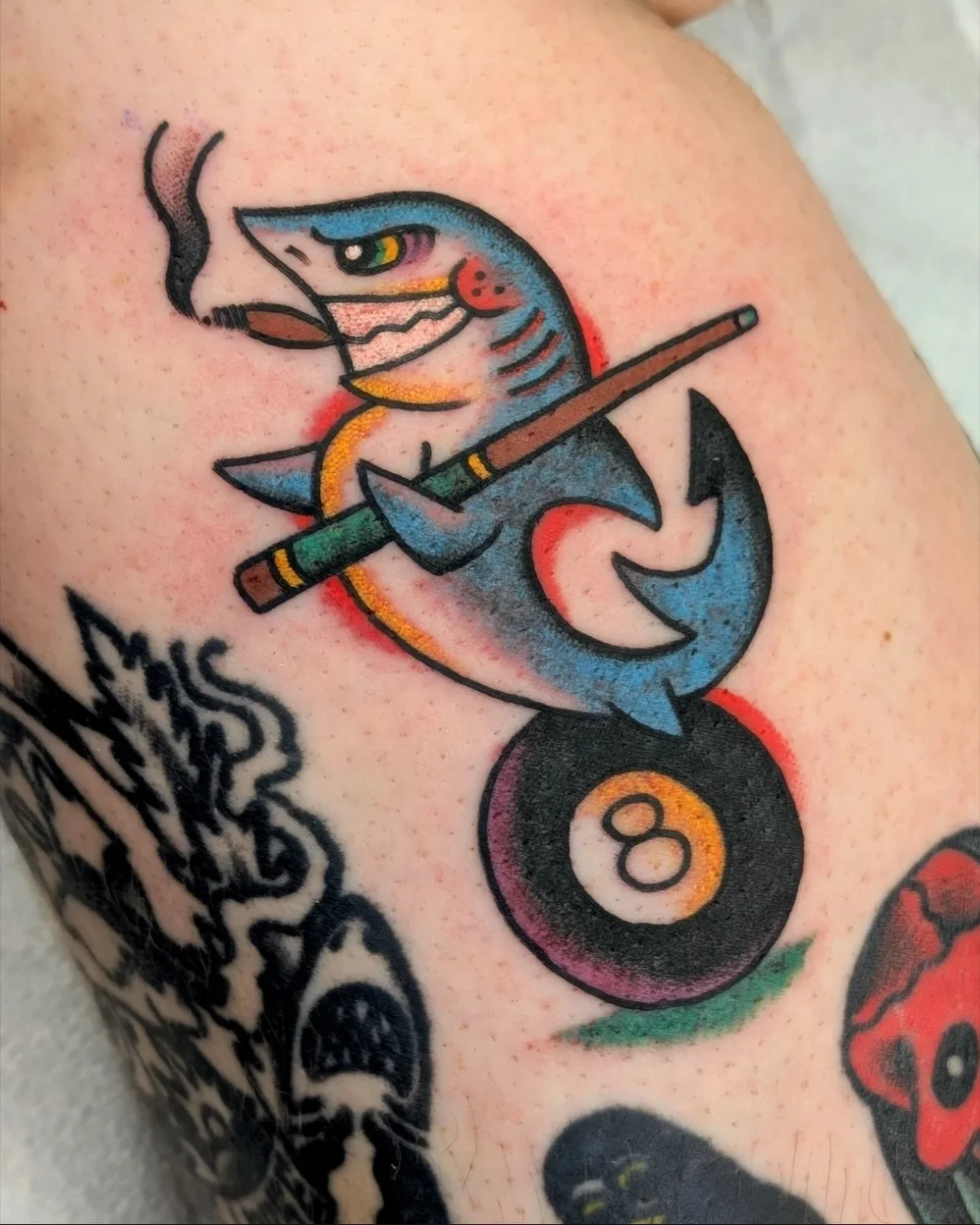 Pool shark by @sir.fry To book with Tristen, message him directly.

#kelowna #kelownatattoo #okanagantattoo #poolshark