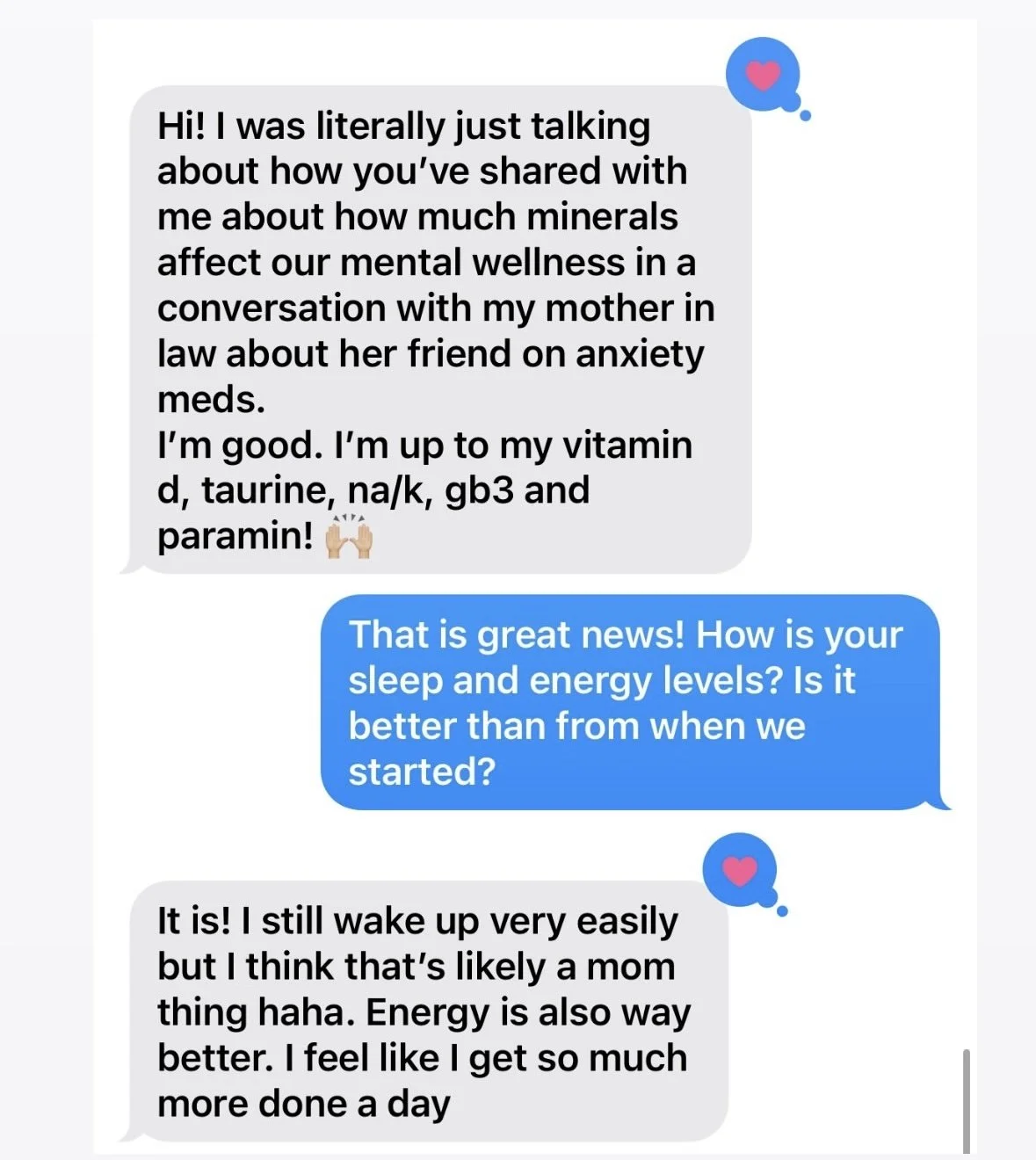 htma kind heart lifestyle mineral balancing screenshot testimonial. mental wellness. better energy. more energy. get more done in a day.