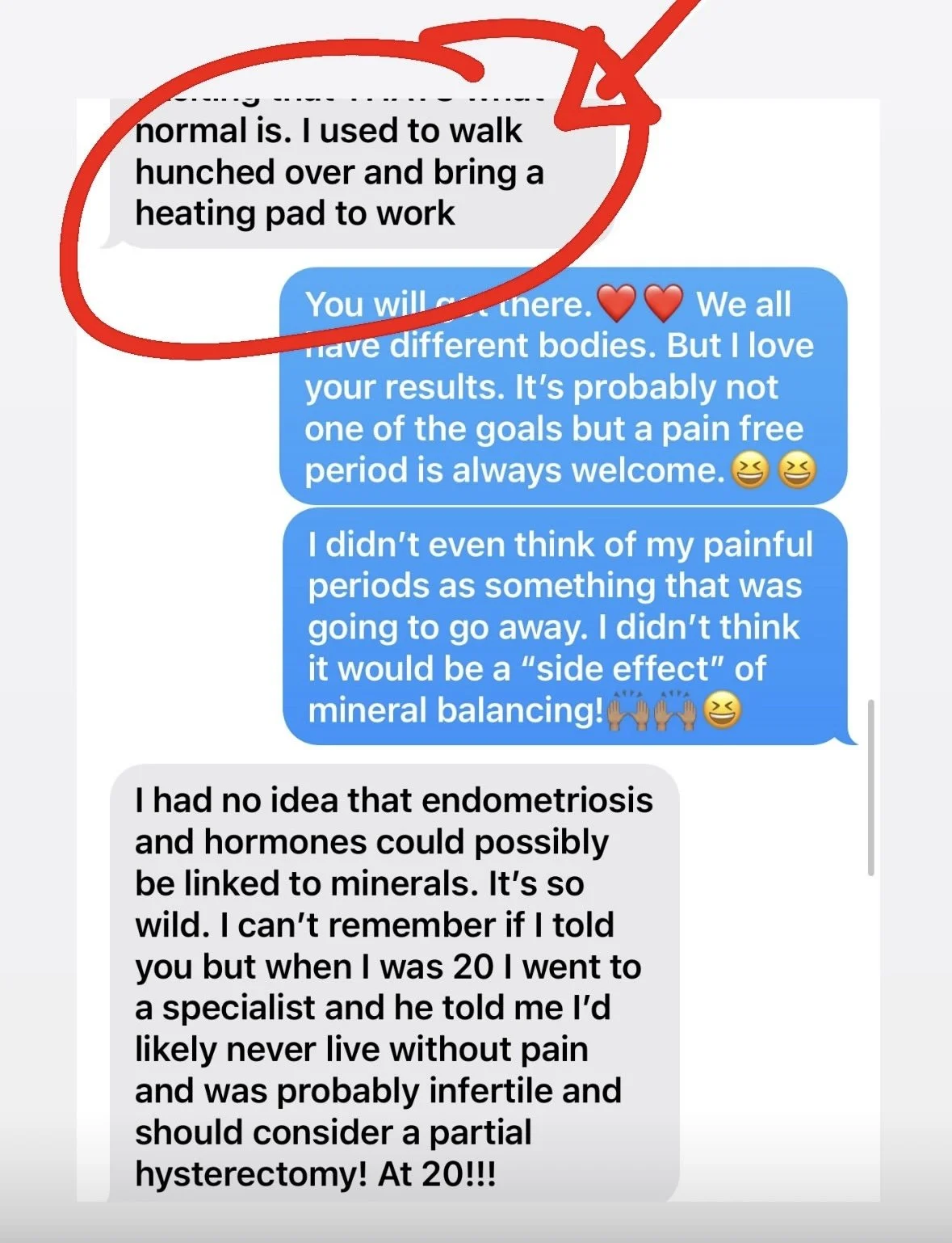 testimonial. kind heart lifestyle. mineral balancing. htma. better periods. less period pain. hormones. endometriosis relief.