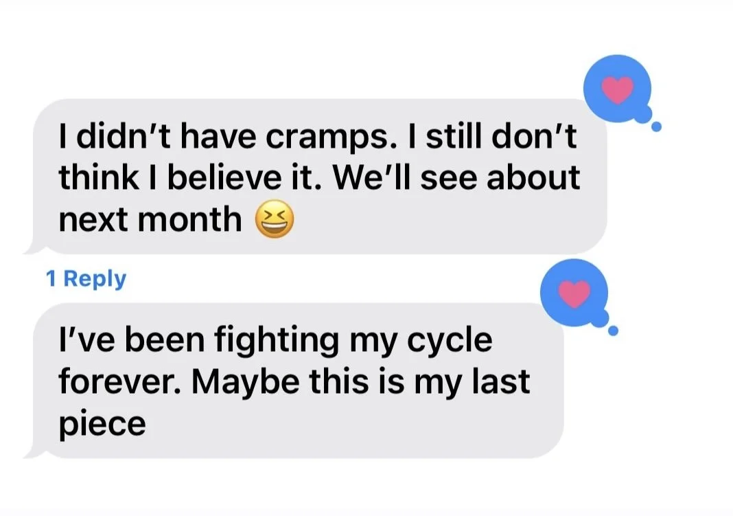 testimonial. kind heart lifestyle. mineral balancing. htma. balanced hormones. no cramps.