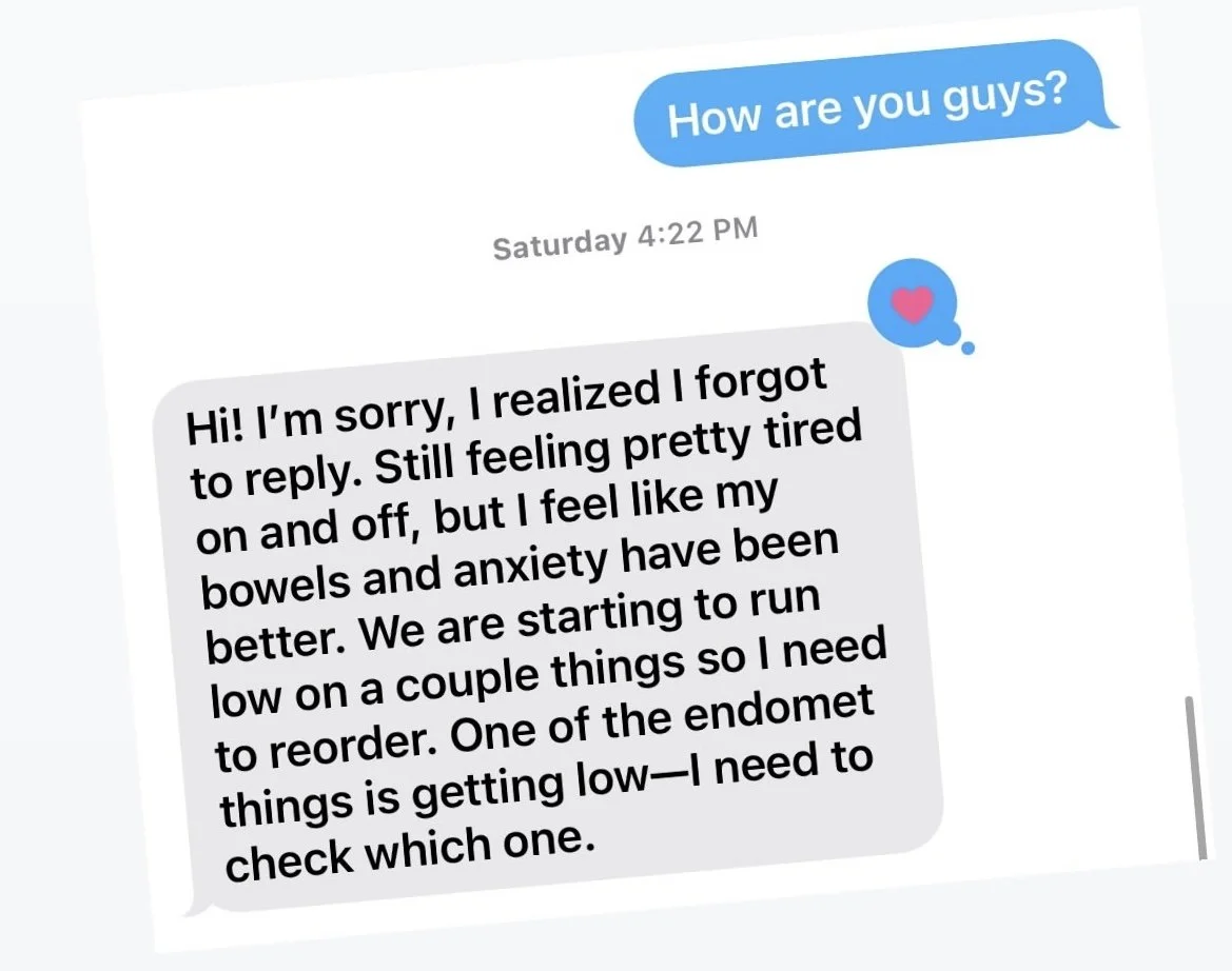htma kind heart lifestyle mineral balancing screenshot testimonial from kind heart lifestyle client. less anxiety. better bowel movements.