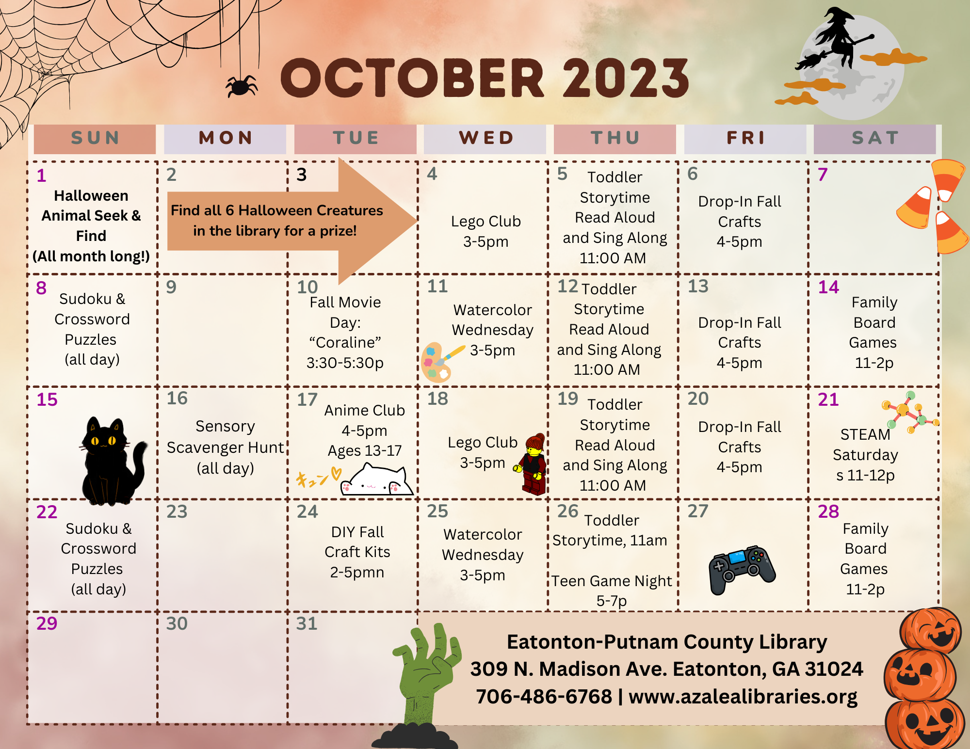 Library Haunts &amp; Happenings this October at Eatonton-Putnam County Library!