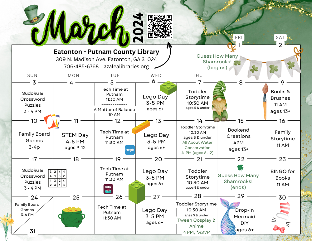 Unleash Your Inner Bookworm: March Events &amp; Reads at Eatonton-Putnam County Library.