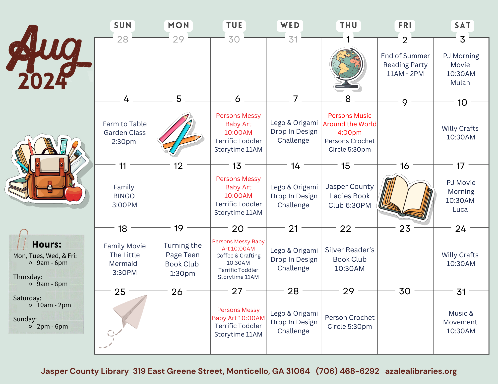 Exciting events happening at the Jasper County Library this August, check out this months newsletter!