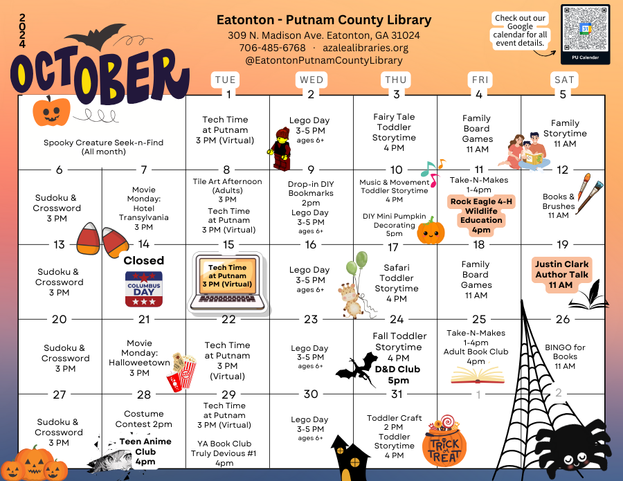 Hello, October! Get ready for a fun-filled month at the Eatonton-Putnam County Library!