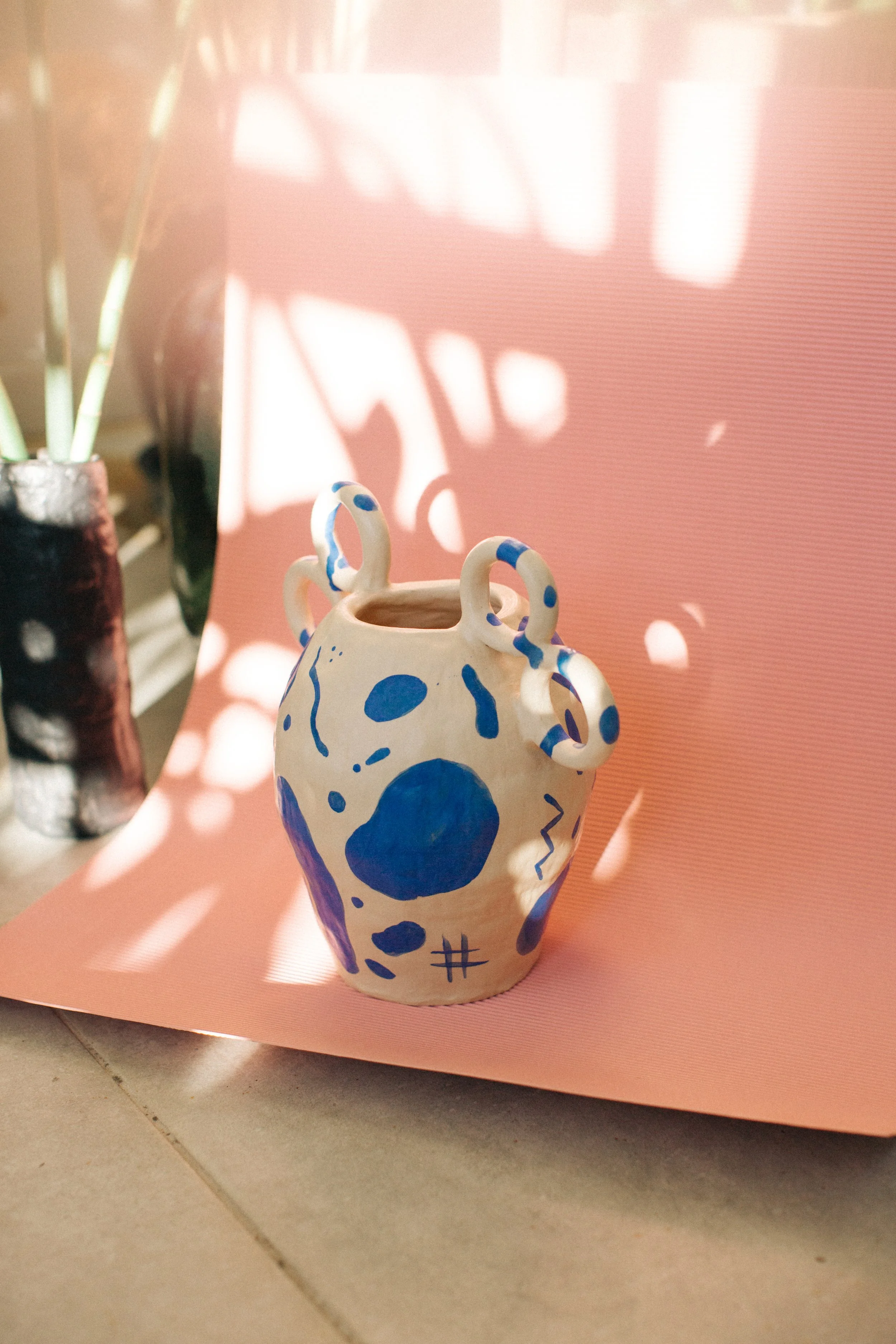 patterned blue ring vase