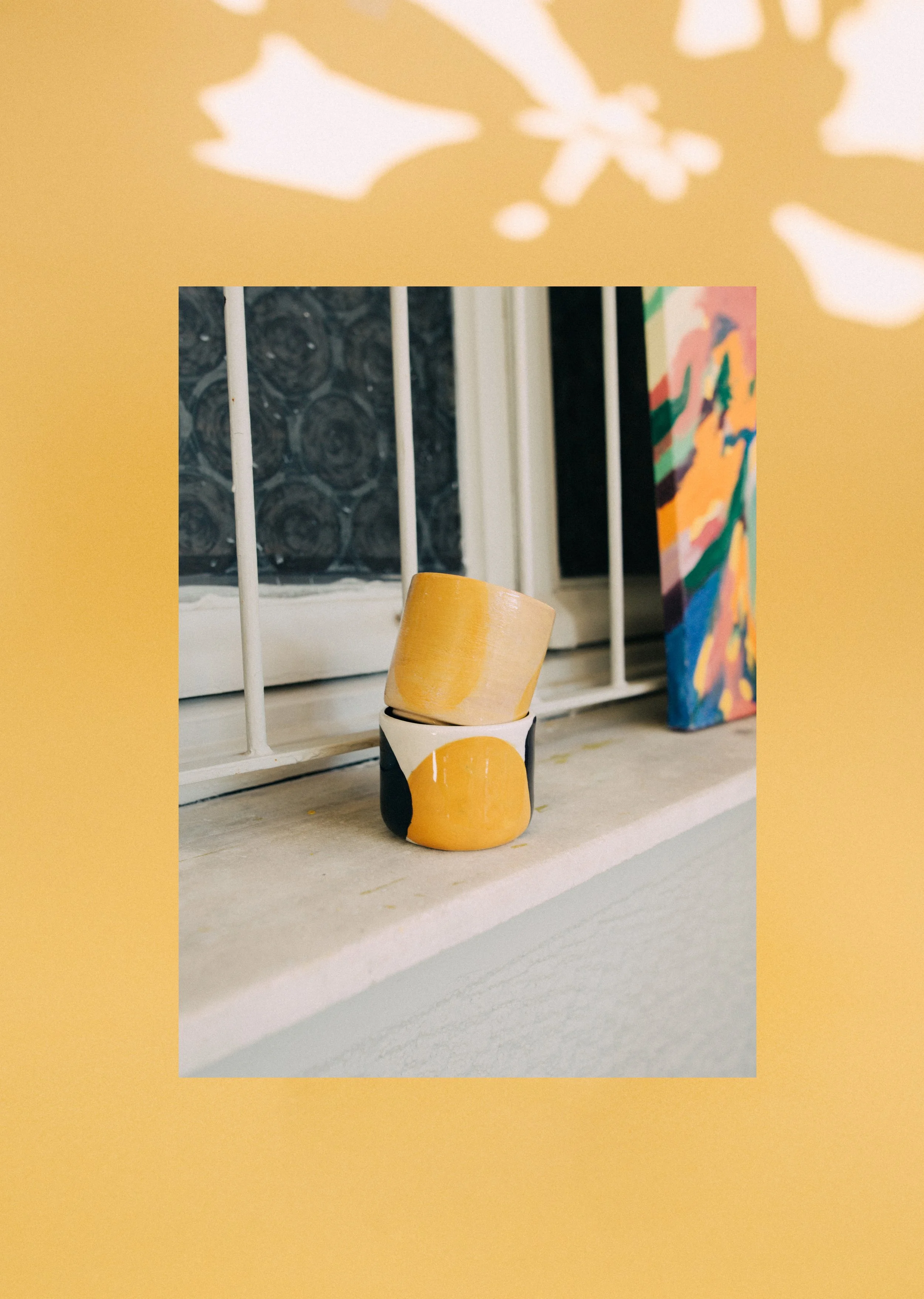 abstract yellow tumblers