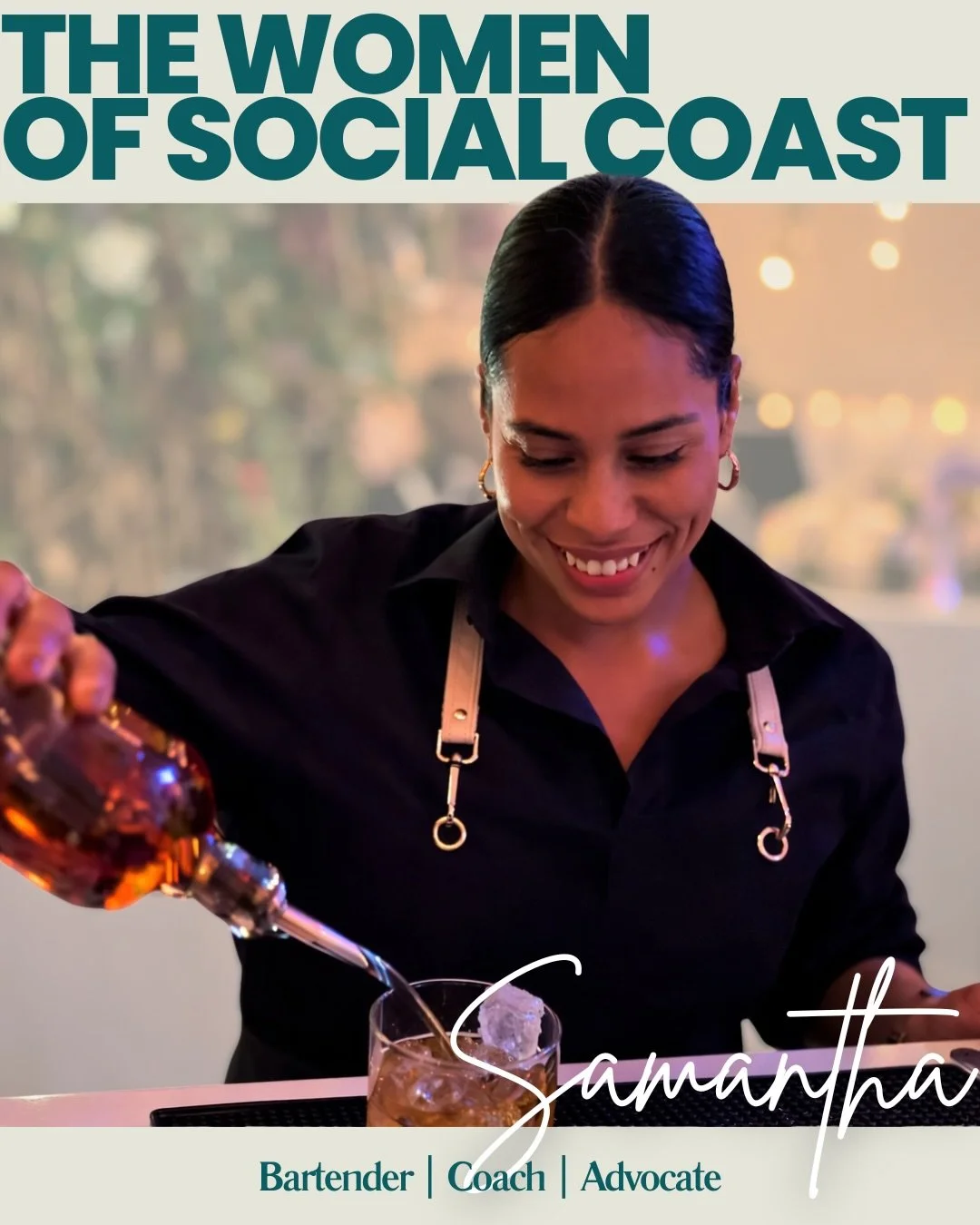 Behind every bar we build is someone building something of their own.

Samantha is the founder of Ear to Ear Life Coaching, where her work is rooted in connection, care, and helping others feel seen and supported as they grow.

At Social Coast, it sh