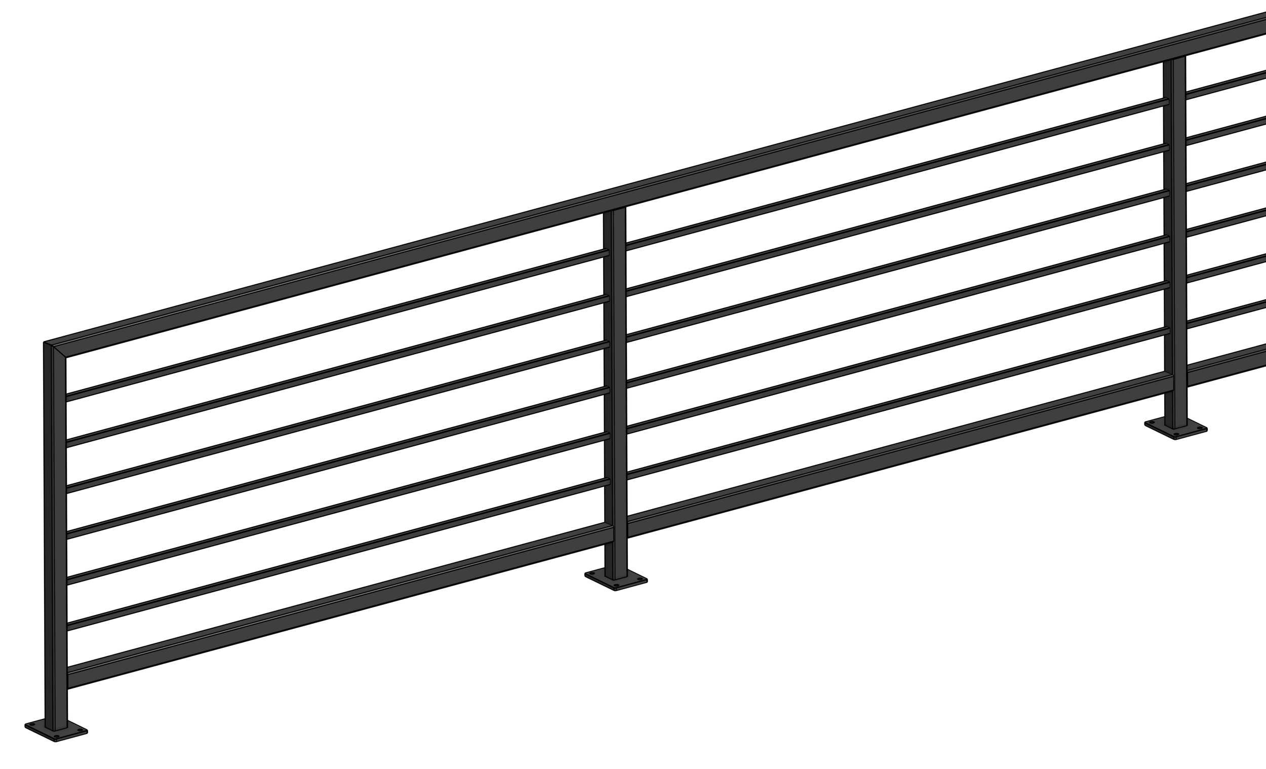 3D CAD rendering of a custom horizontal baluster railing system by Elite Metal Works.