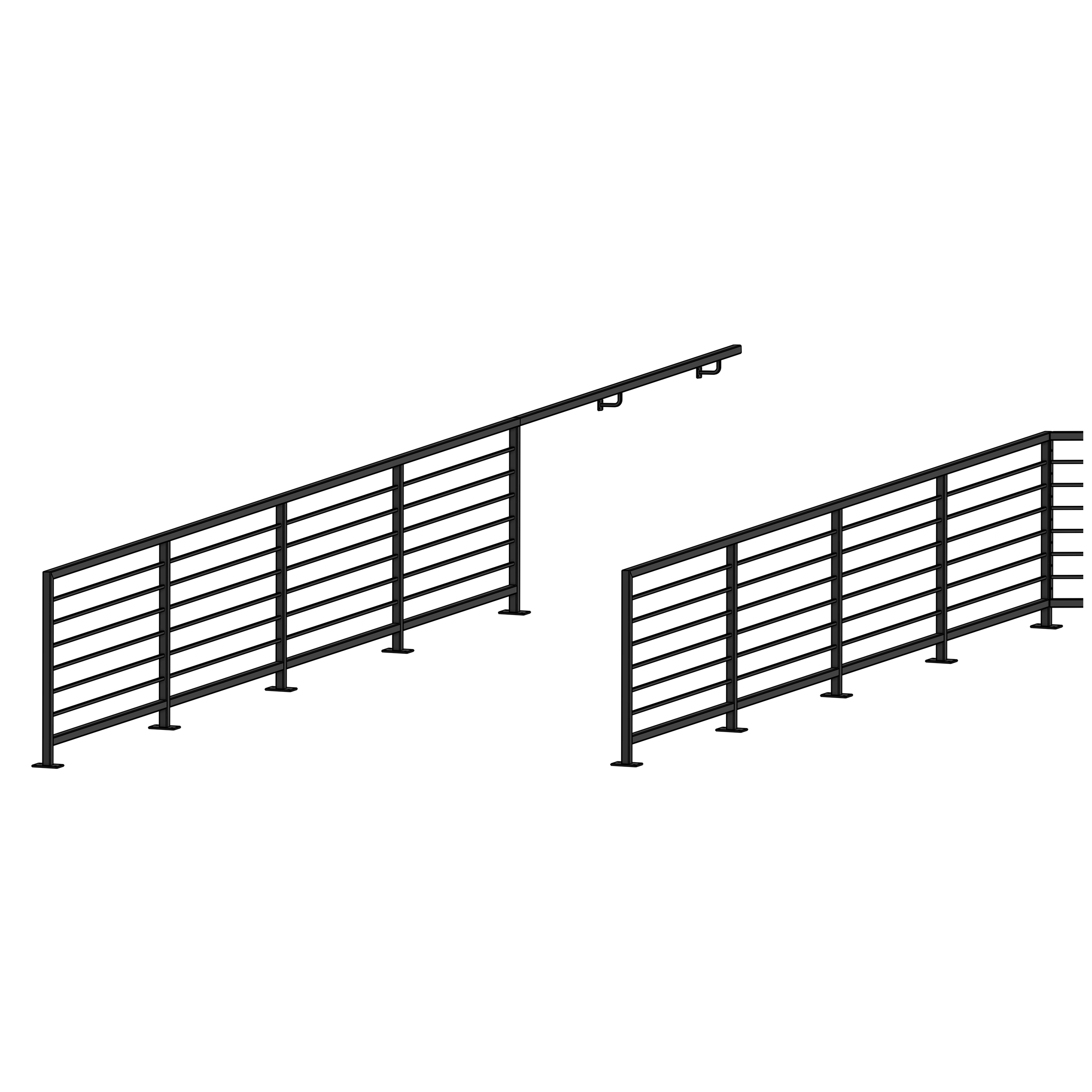 3D CAD rendering of a custom horizontal baluster railing system by Elite Metal Works.