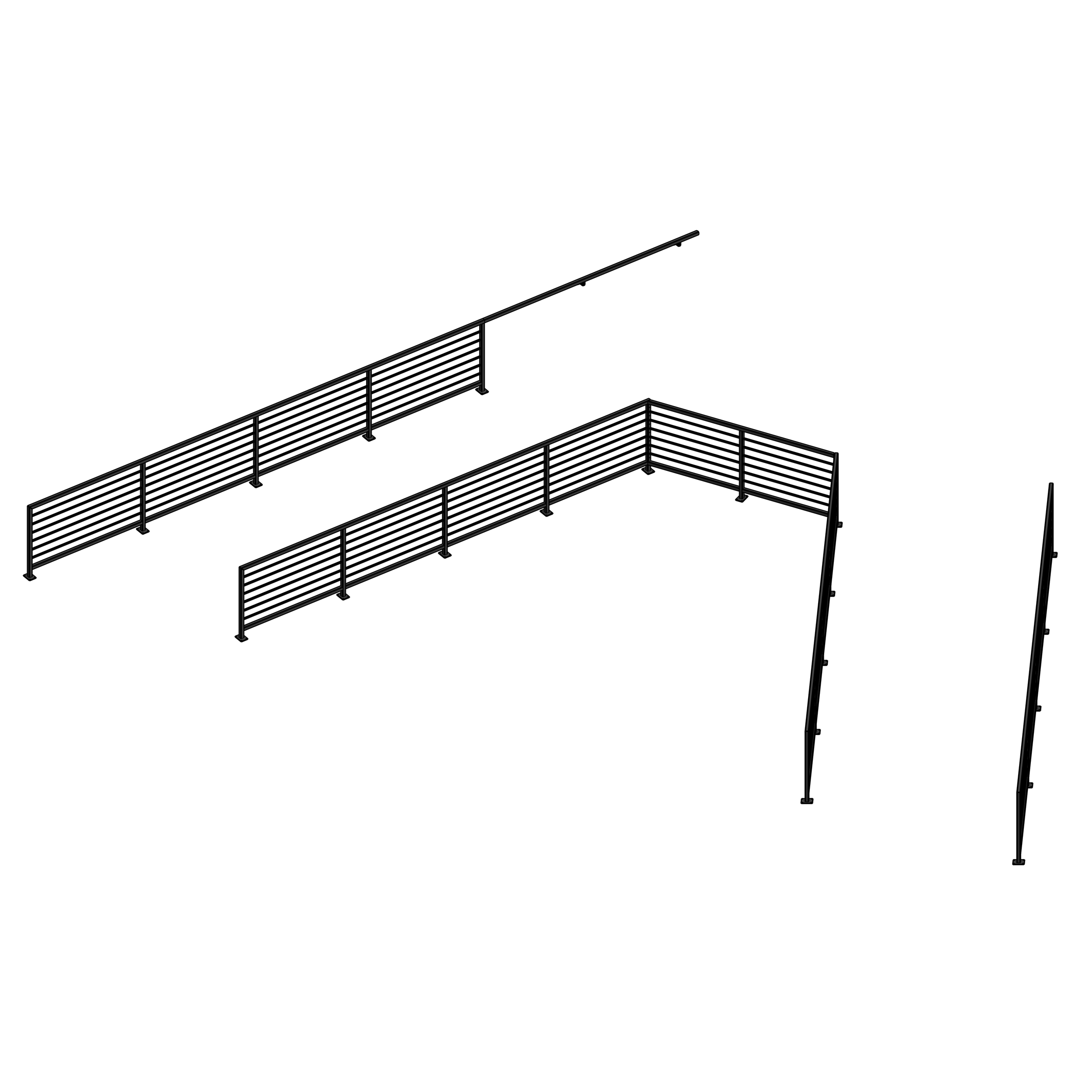 3D CAD rendering of a custom horizontal baluster railing system by Elite Metal Works.