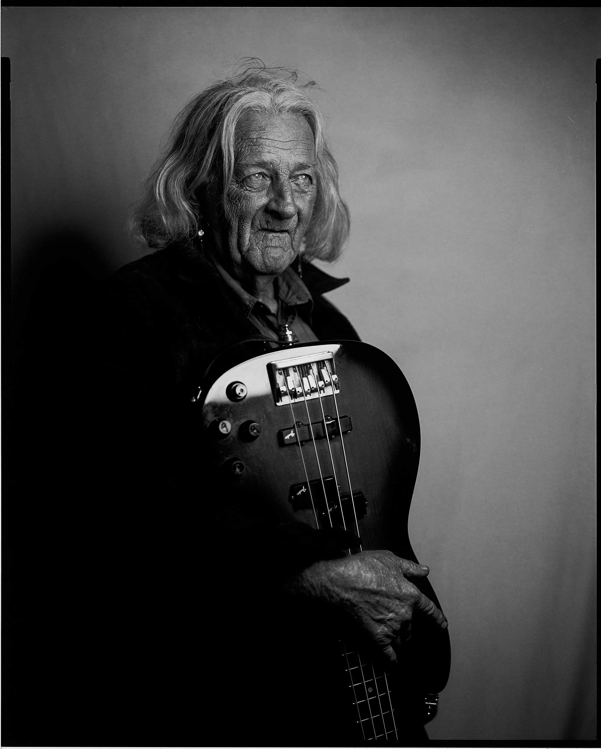 Striking 8x10 paper negative portrait made on-location during Bluegrass Night at the Old Depot in Marshall, NC, photographed by Parker J. Pfister.
