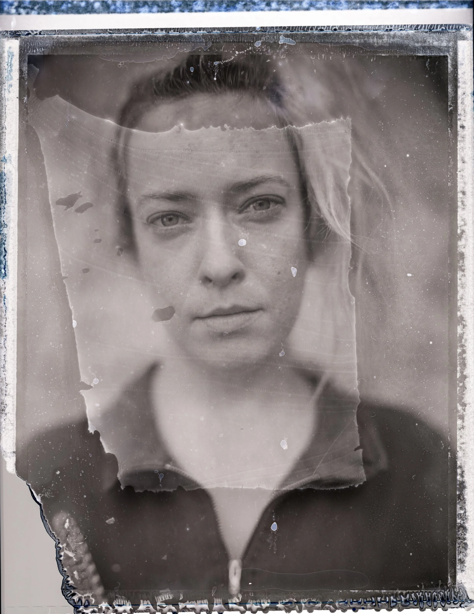 Polaroid Type 55 4x5 film portrait of the band Three For Silver, photographed by Parker J. Pfister.