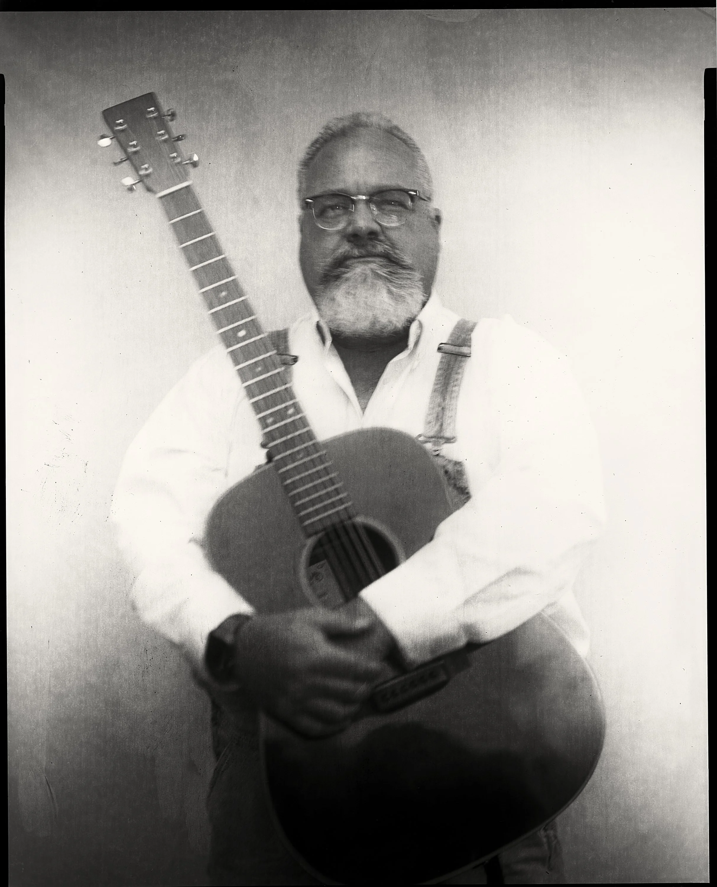 Large format 8x10 paper negative portrait celebrating Appalachian musical heritage at Bluff Mountain Music Festival, photographed by Parker J. Pfister.
