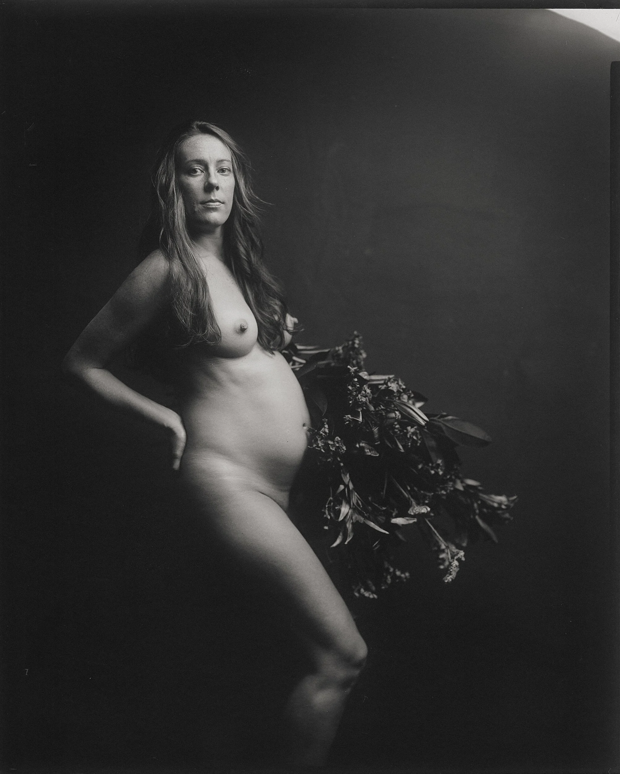 Black and white large format film maternity portrait