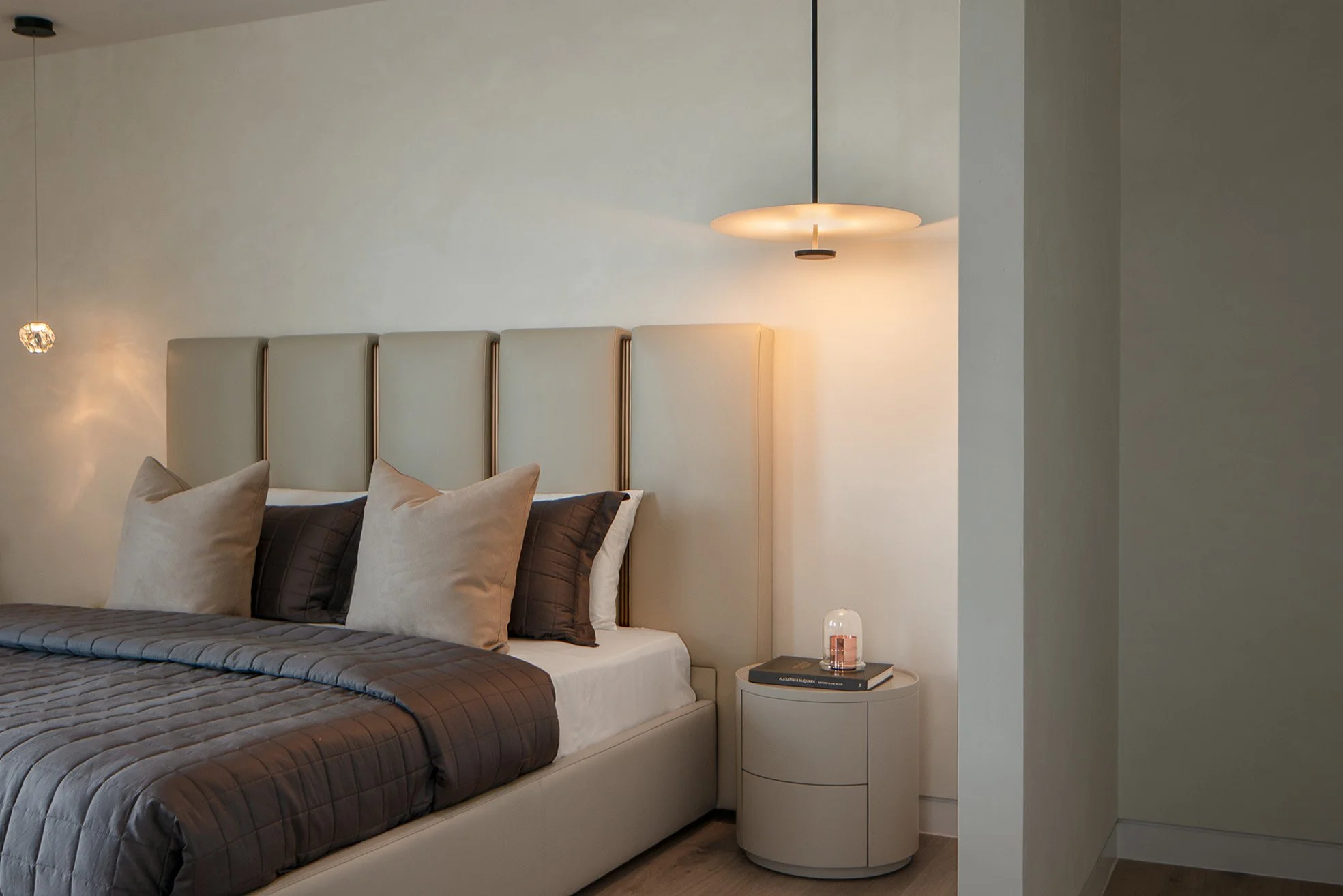 suave two-tone textured walls in bedroom