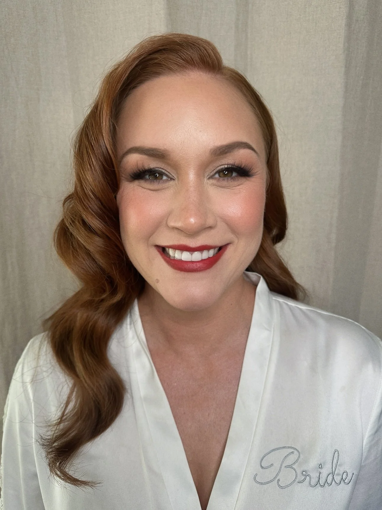 bold red lip with vintage waves