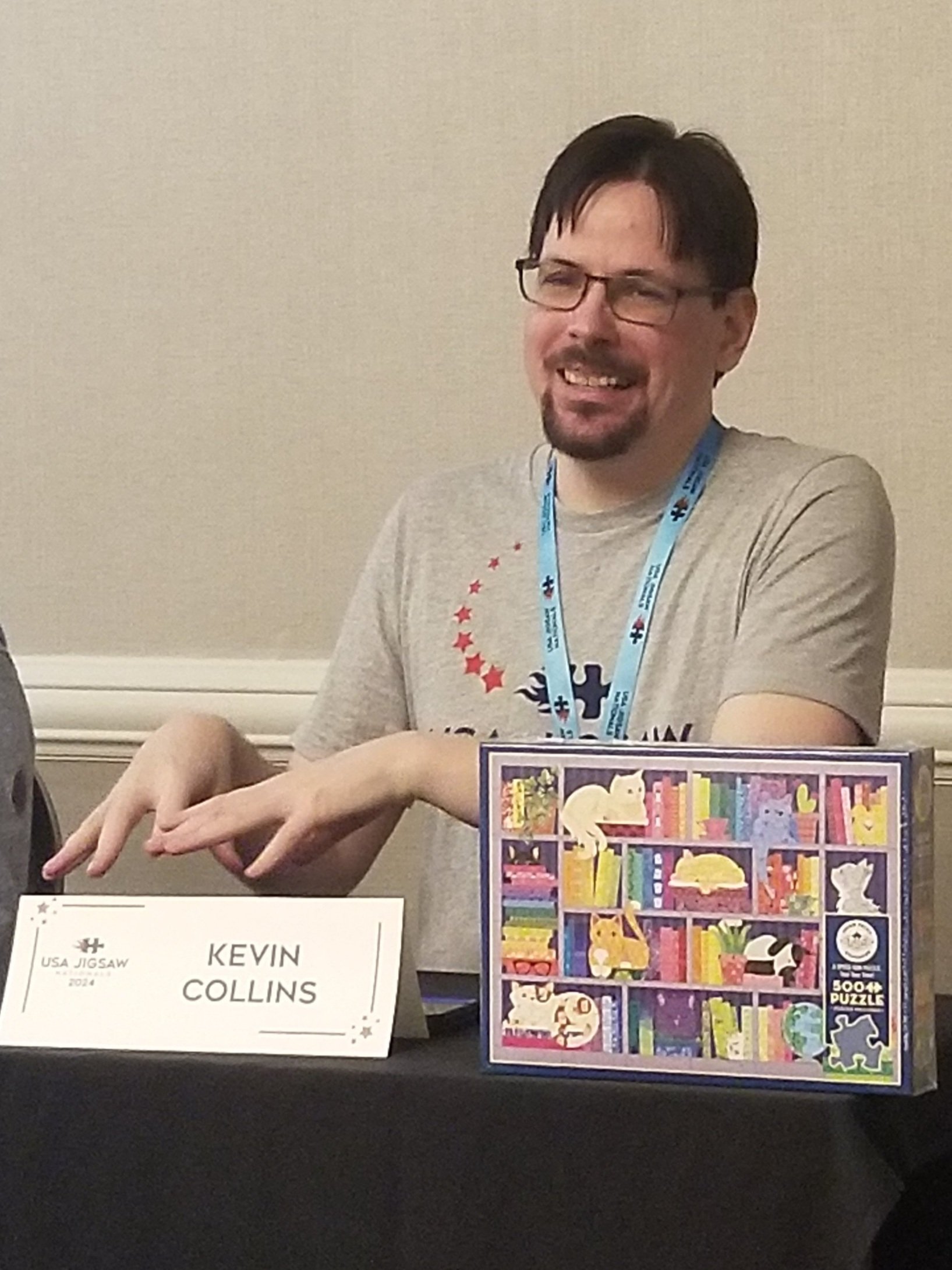 Kevin speaking at the Speed Run Puzzle Panel at the 2024 USA Jigsaw Nationals