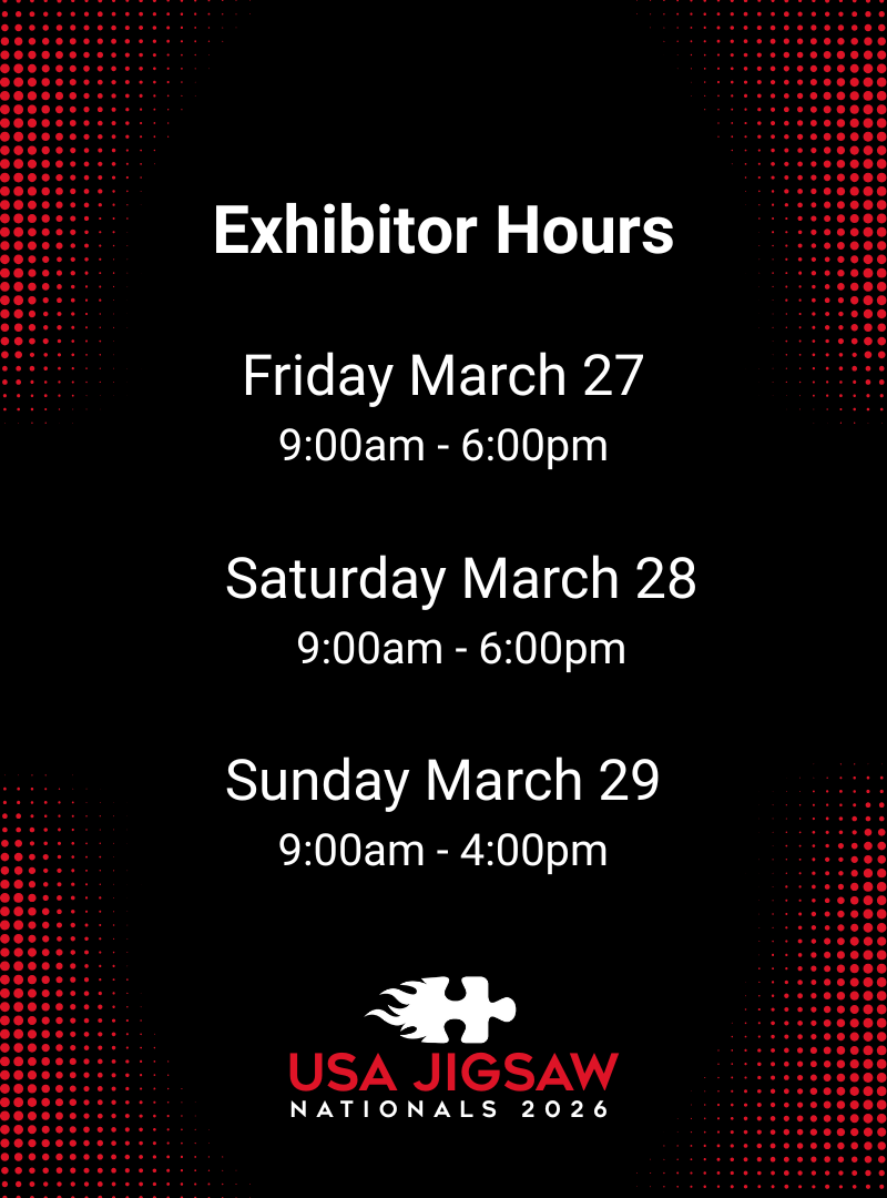 Exhibitor Hours, Friday March 27th 9am to 6pm, Saturday March 28th 9am to 6pm, Sunday March 29th 9am to 4pm.