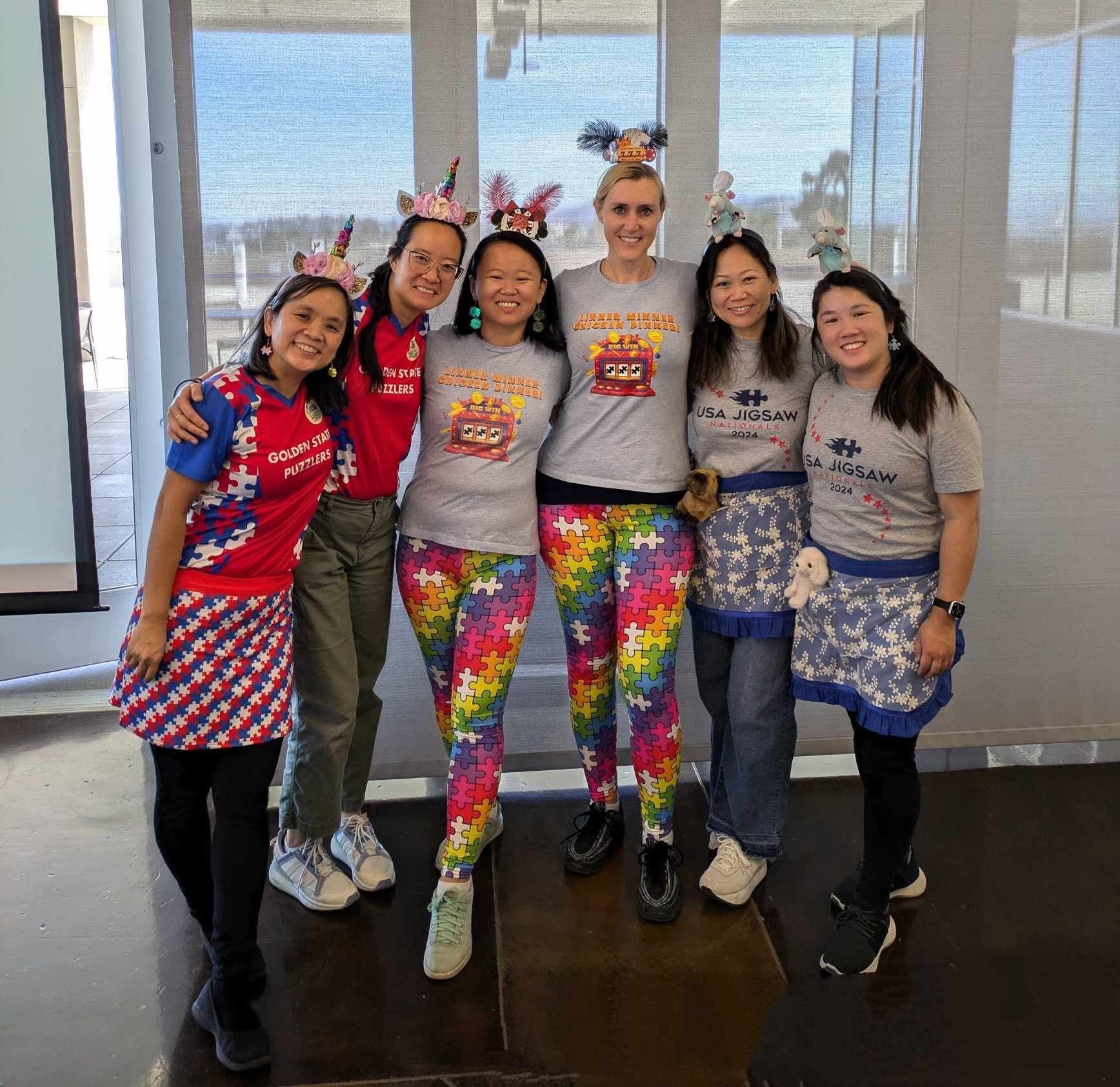 All of the fashionable Pairs showing off their coordinated outfits and headbands at the 2024 California States Championship. (From left to right: Tammy M., Yvonne F., Min D., Lindsay S., Yuewen C., Karen N.)
