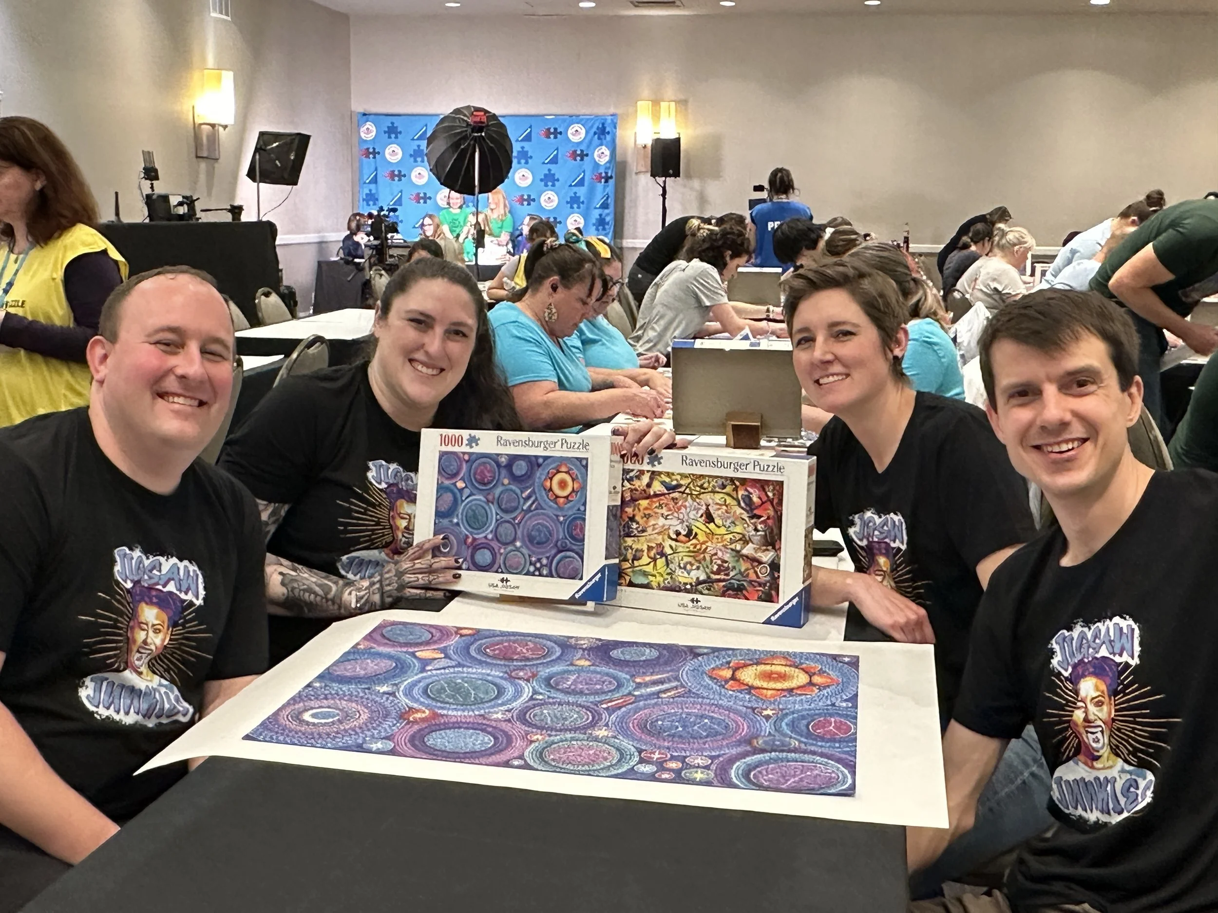 Jigsaw Junkies (Josh, Kat, Grey, Geoffrey) after finishing 7th in the Teams Finals at the 2024 USA Jigsaw Nationals