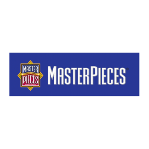 MasterPieces logo with the text 'MasterPieces' on a blue background.