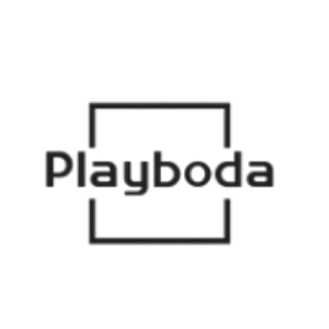 Playboda logo featuring text 'Playboda' with geometric square designs.