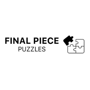 A black and white graphic with the text 'Final Piece Puzzles' and an illustration of two interlocking puzzle pieces, one solid black and one outlined.