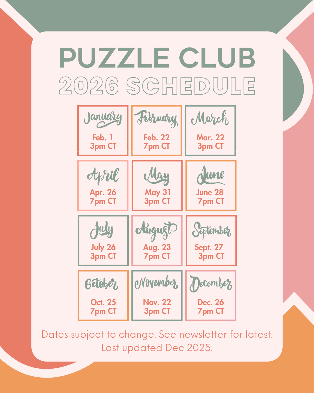 Puzzle Club 2026 Dates