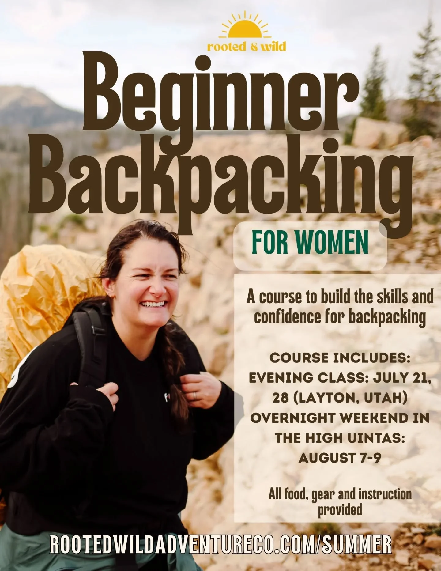 Introducing our first course in our new pilot program: Rooted &amp; Wild Field Institute. 

Beginner Backpacking for Women 🥾⛰️☀️

Learn real skills. Buildconfidence. Get outside. 

It's more than just a trip-- it's learning hands-on skills with our 