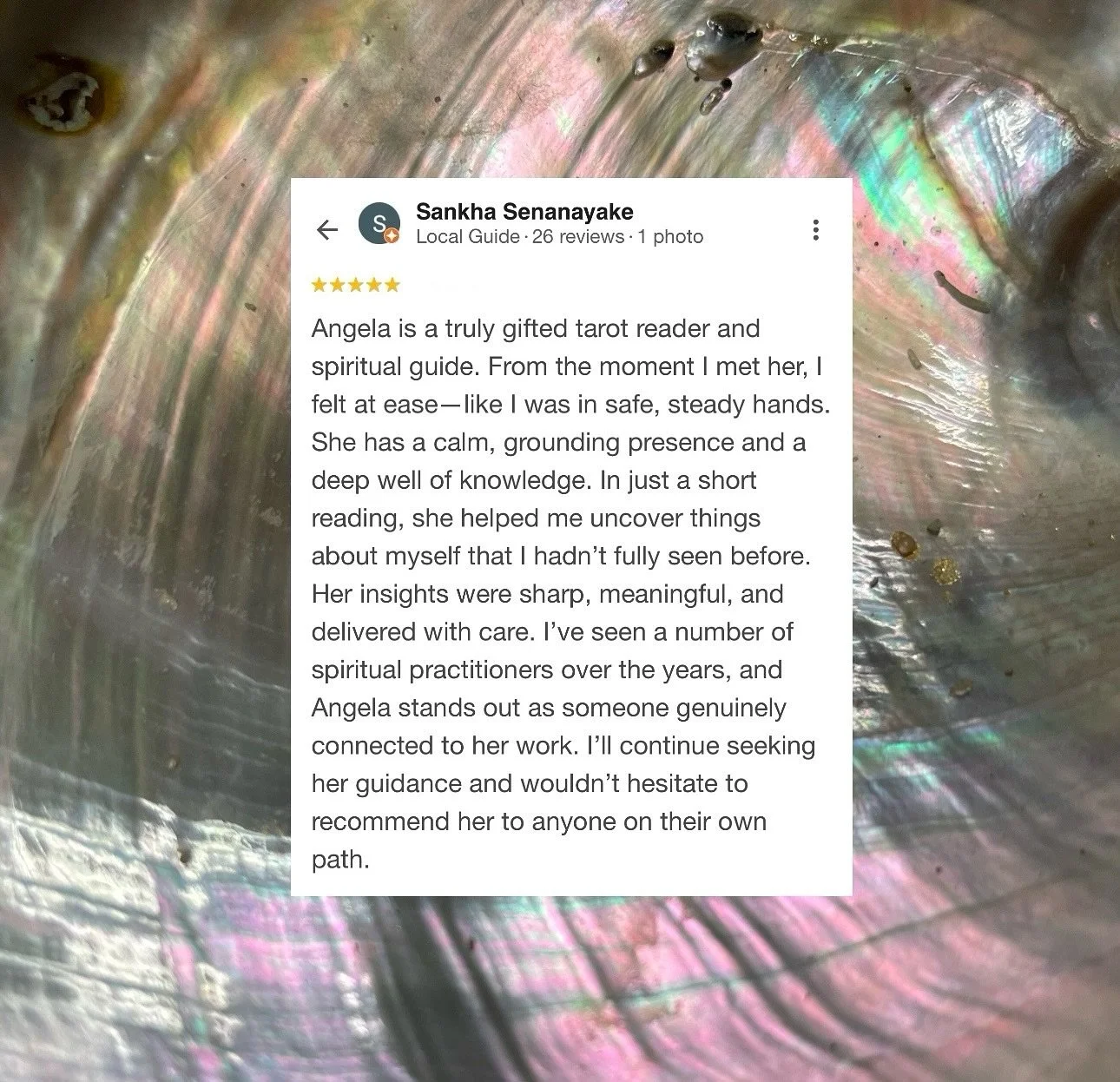 Thank you, Sankha 🙏🏻 I&rsquo;m deeply grateful for your ⭐⭐⭐⭐⭐ Google review and kind words. It was truly a joy and honour to hold sacred space and guide you through Tarot, energy work, and deeper self-discovery. Helping you reconnect with your inne