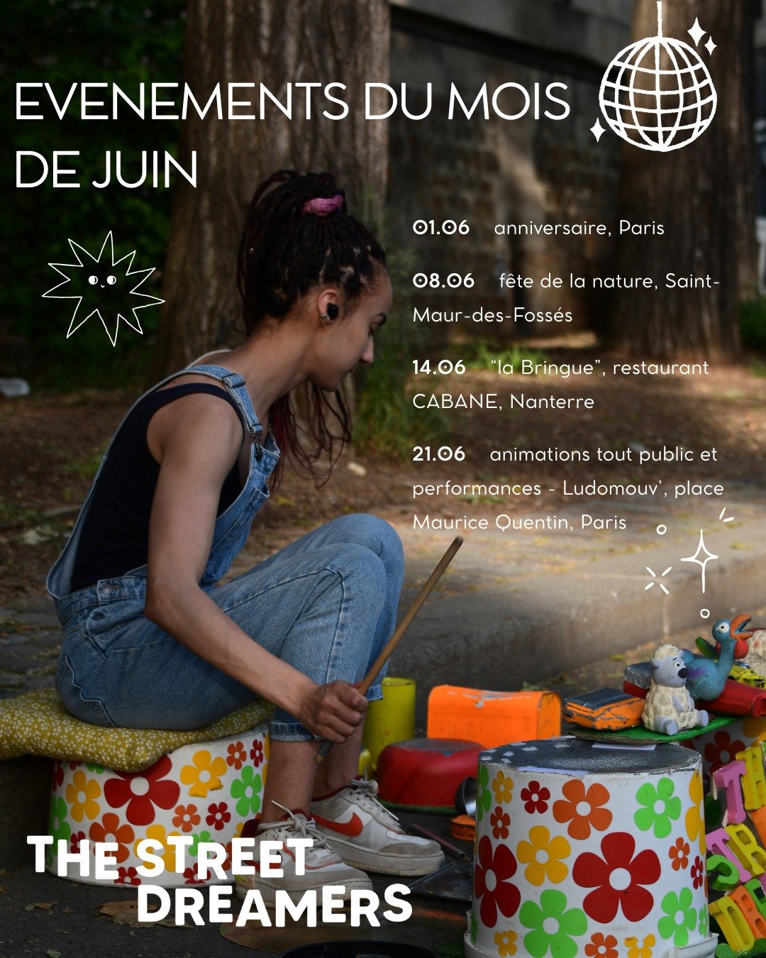 petit aper&ccedil;u des &eacute;v&eacute;nements o&ugrave; vous pourrez me trouver en ce mois de juin ☀️🥁🎶 
(en plus de mes performances de rue du week end, &ccedil;a, &ccedil;a ne change pas)

Des animations, de la percu comme d'habitude mais auss