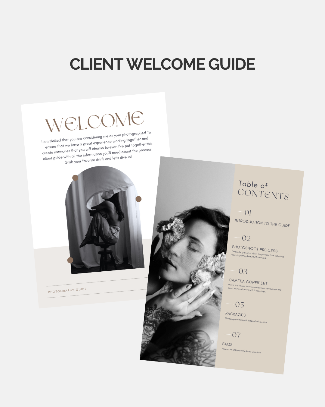 Sneak peek of a client welcome guide that every HTR studio photography client receives