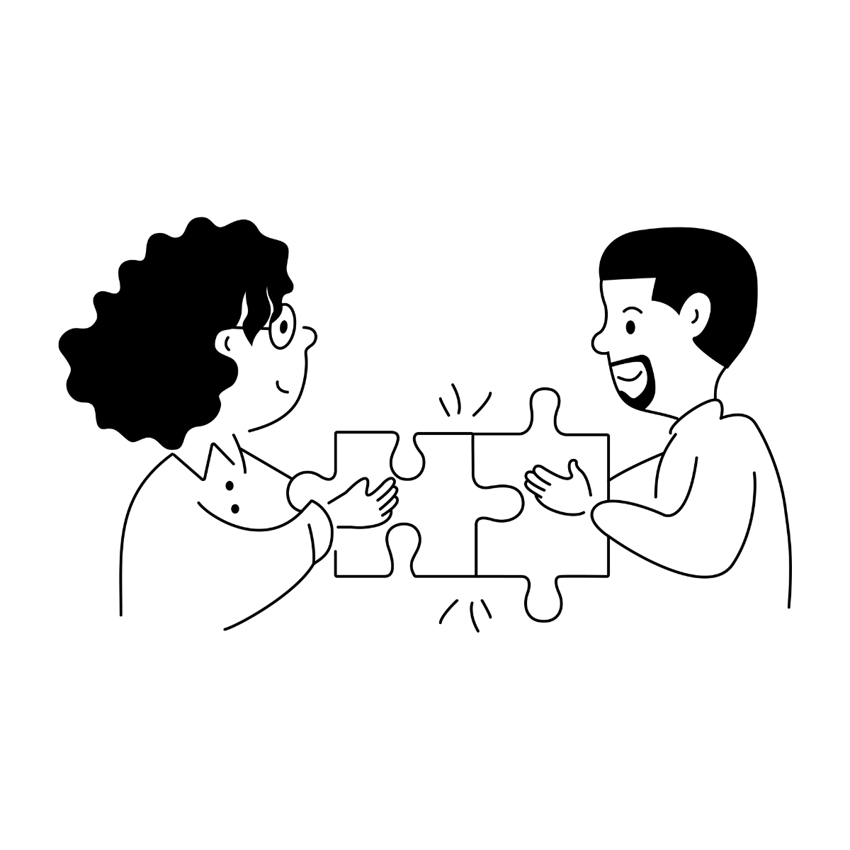 Illustration of two people connecting puzzle pieces