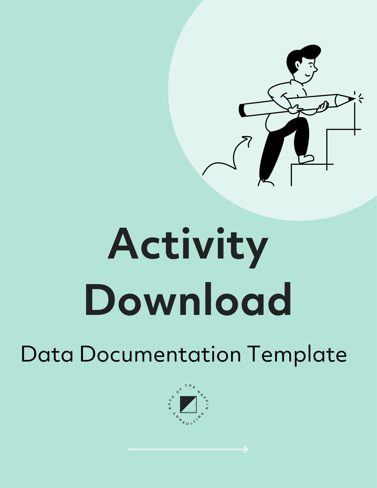 Cover page of an activity download template with an illustration of a person climbing stairs holding a giant pencil.