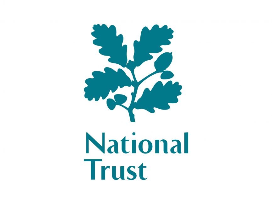 Logo of the National Trust featuring a teal-colored oak leaf illustration above the text 'National Trust' in teal.